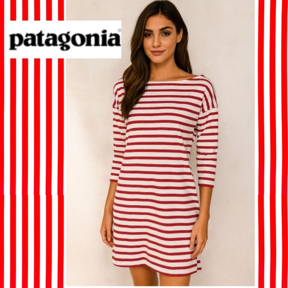 Patagonia Red and White Striped Oversized Dress - Picture 1 of 14